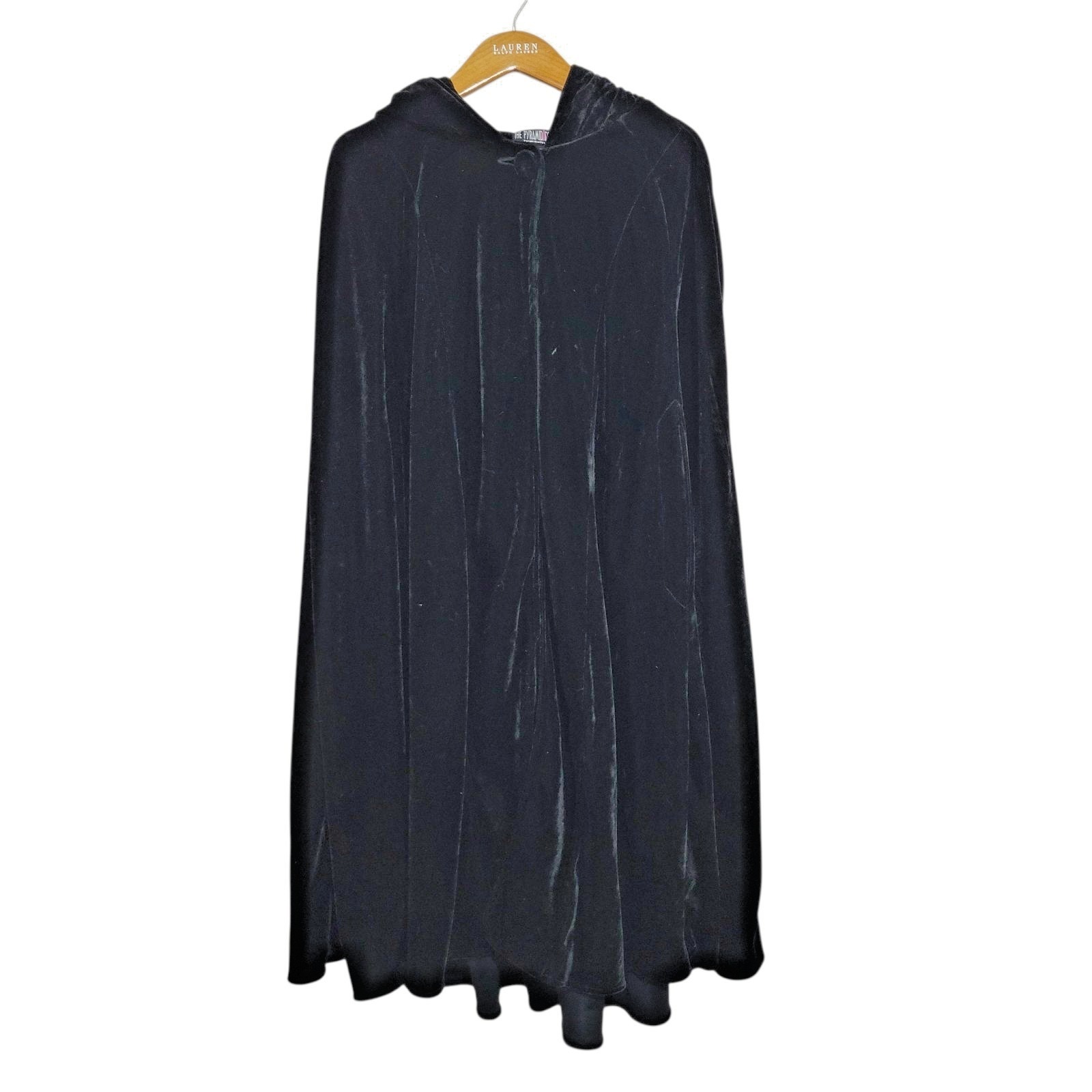 Pyramid Collection 3/4 Length Hooded Velvet Cape One Size Black Pockets Lined